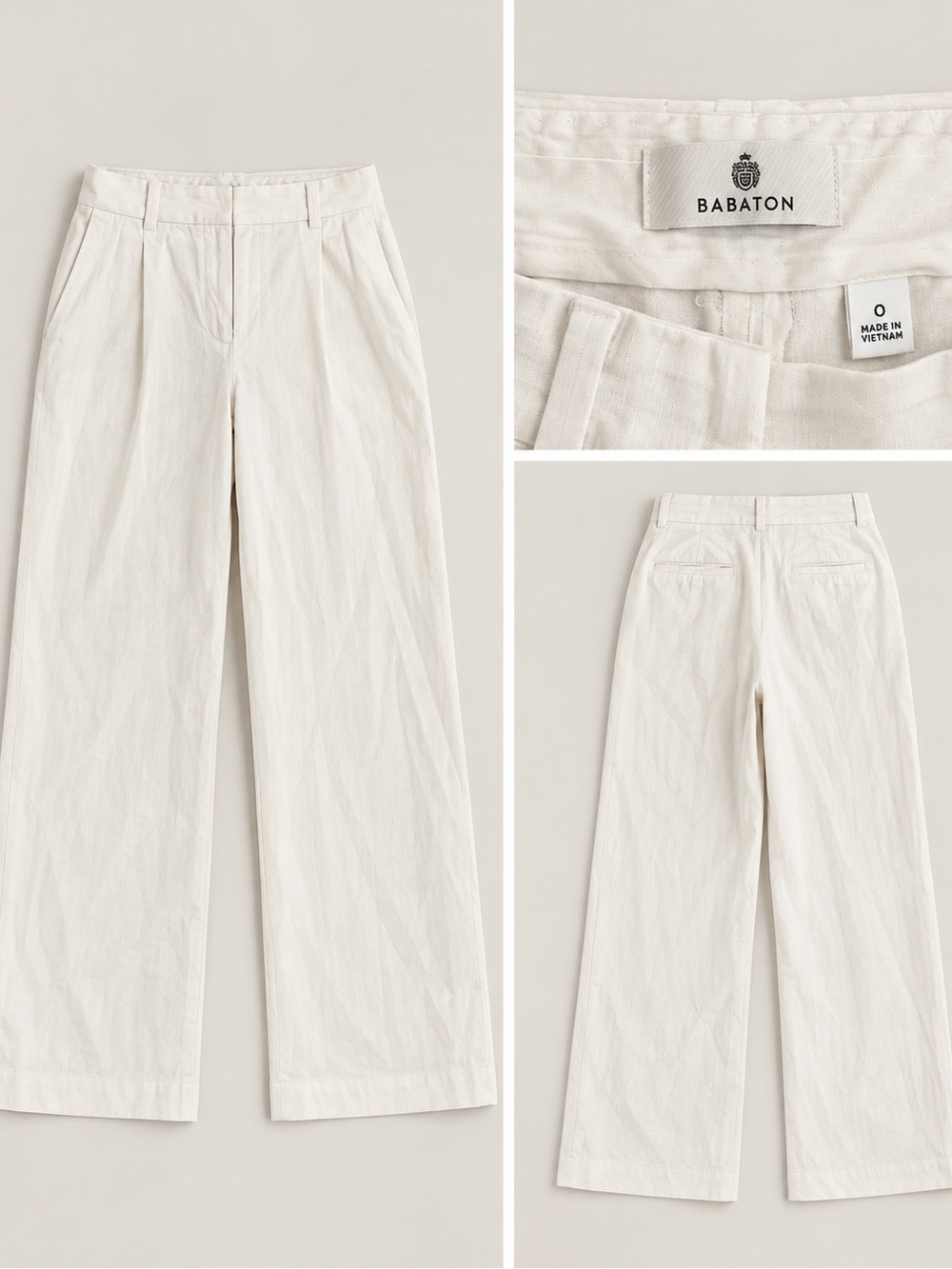 Babaton White Pleated Linen Pants
